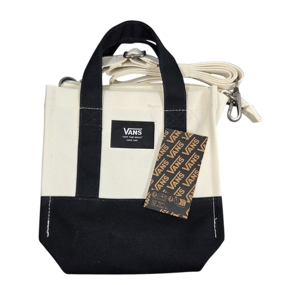 Vans Lil Pergs Tote Bag White Black Logo Print Canvas Shoulder Bag NWT - Picture 1 of 7